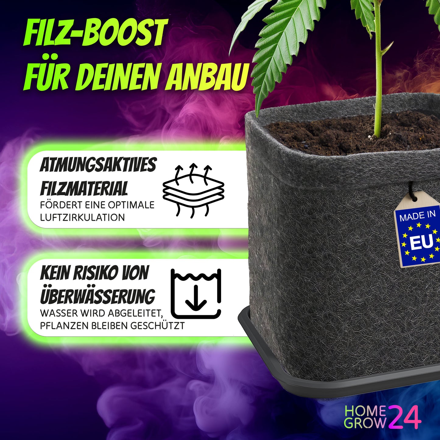 Filz-Pflanztöpfe mit Untersetzern im 3er Set (viereckig, je 11 L)