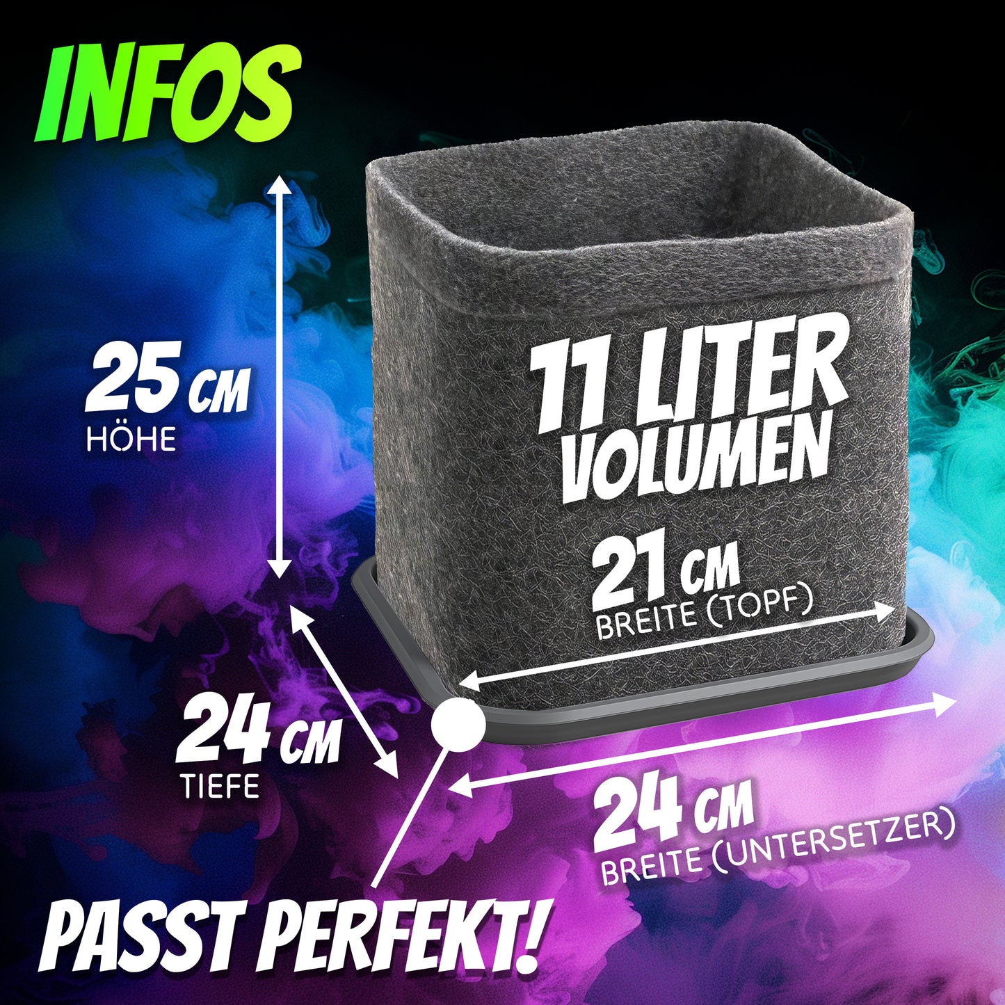 Filz-Pflanztöpfe mit Untersetzern im 6er Set (viereckig, je 11 L)